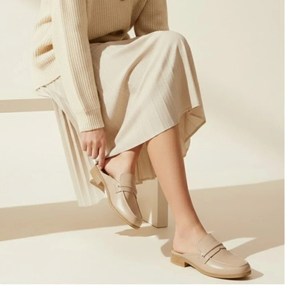 MIA Milia Beige Loafer Mule Women's Size 8 Slip-On Neutral Capsule Wardrobe Shoe